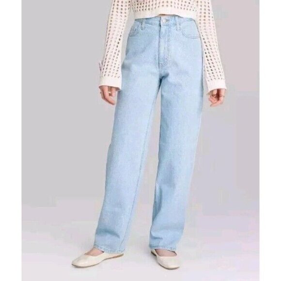 WOMEN'S SIZE 2 SPARKLE JEANS 90s RELAXED STRAIGHT MID-RISE STRETCH-WILD FABLE - Picture 1 of 7